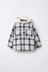 PLAID PRINT HOODIE SHIRT