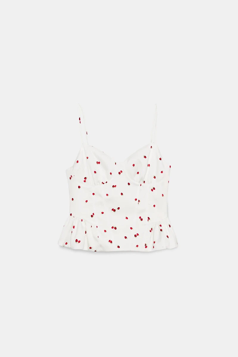 RUFFLED STRAWBERRY SATIN EFFECT TOP