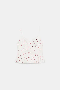 RUFFLED STRAWBERRY SATIN EFFECT TOP