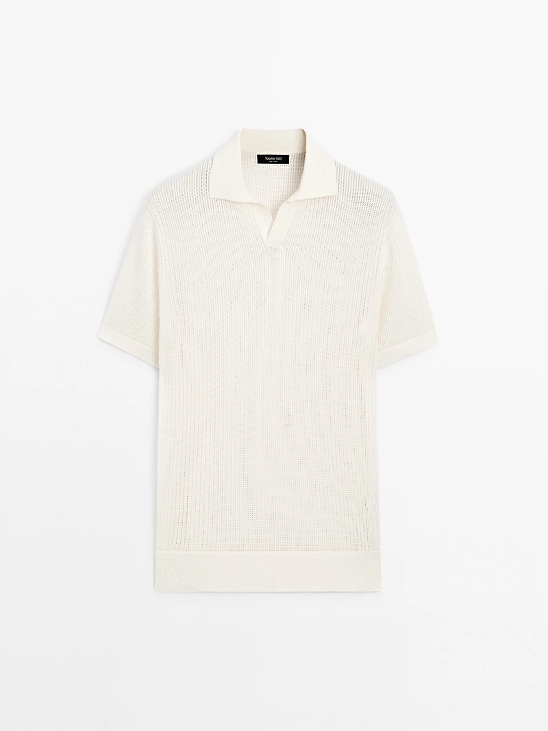 Cutwork V-neck polo shirt