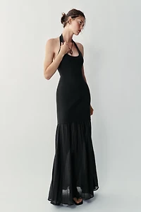 COMBINATION KNIT HALTER DRESS
