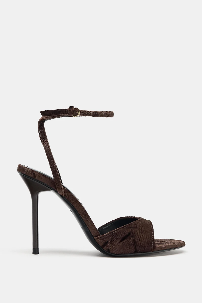 VELVET EFFECT HEELED SANDALS