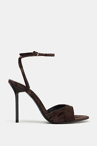VELVET EFFECT HEELED SANDALS