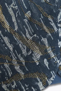 BEADED DENIM EFFECT PADDED KIMONO