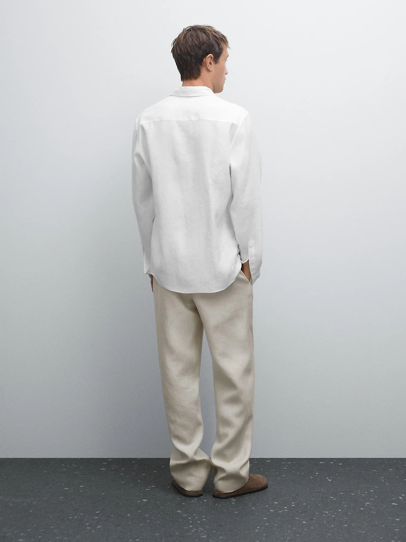Chemise slim en lin mélangé