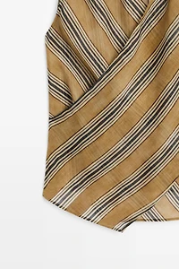 Flowing striped ramie blend wrap top