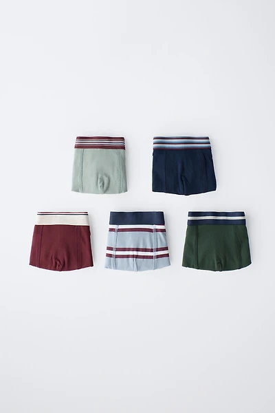 AGES 6-14 / FIVE-PACK OF STRIPED AND NUMBERED BOXERS