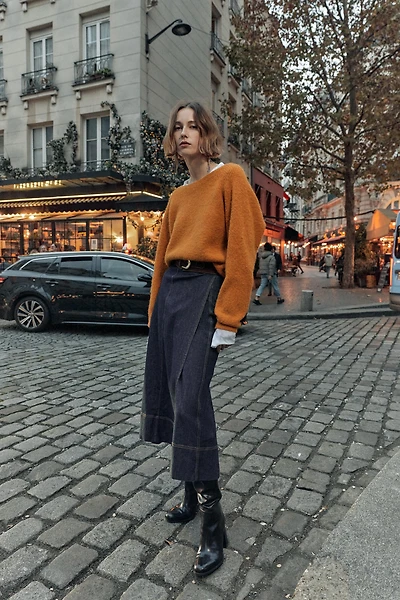 Z1975 BELTED WRAP DENIM MIDI SKIRT