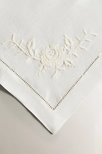 SET OF LINEN NAPKINS WITH FLORAL EMBROIDERY AND HEMSTITCHING (SET OF 2)