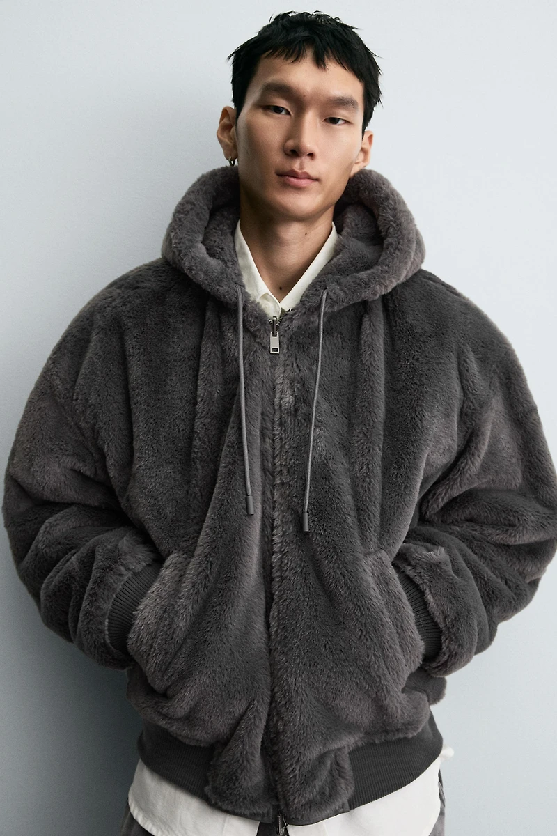 FAUX LEATHER REVERSIBLE BOMBER JACKET