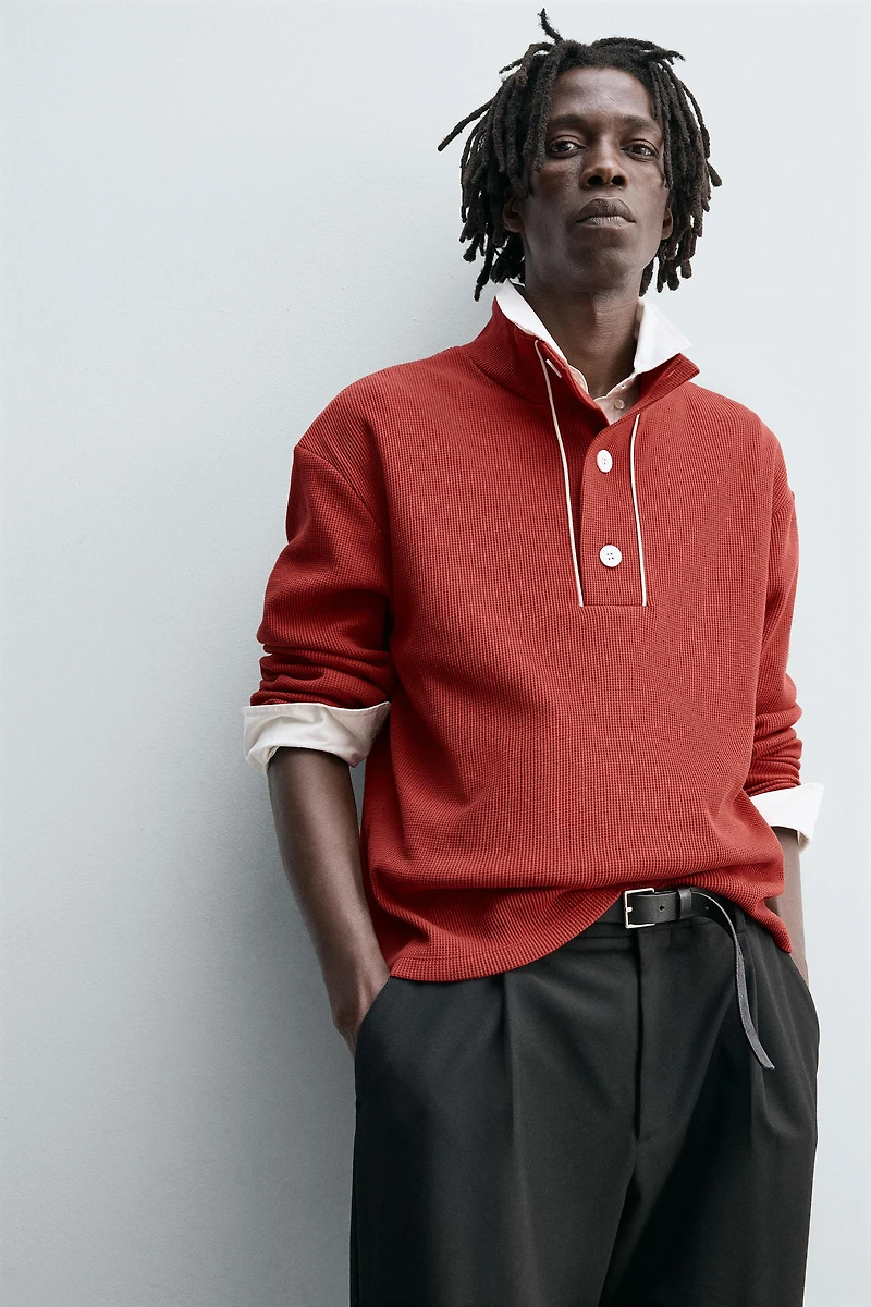 CONTRAST TEXTURED POLO SHIRT