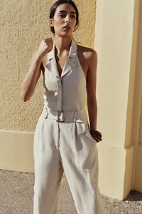 HALTER LINEN BELTED JUMPSUIT