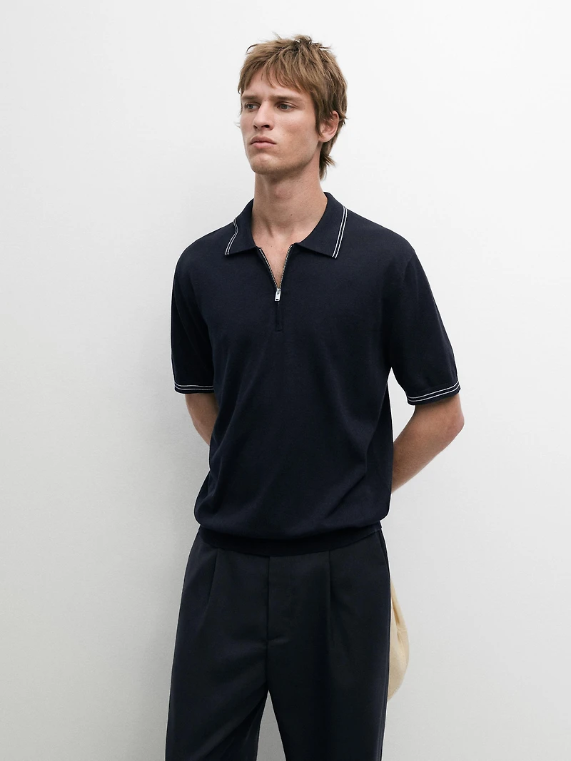 Knit polo sweater with collar detail