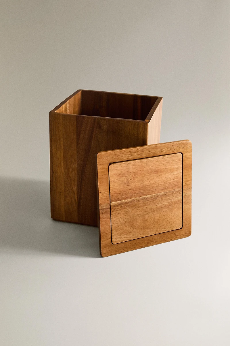 SQUARE WOODEN BATHROOM TRASH CAN