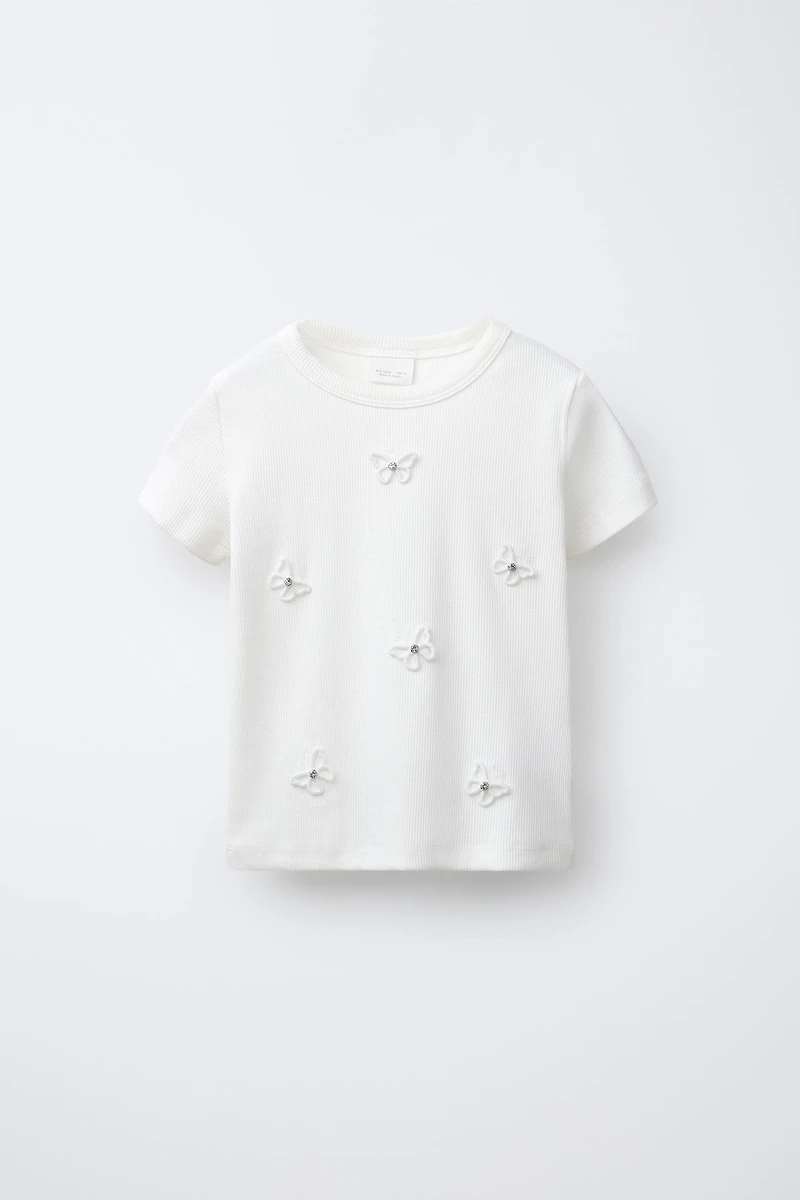 RIBBED T-SHIRT WITH JEWEL APPLIQUÉ