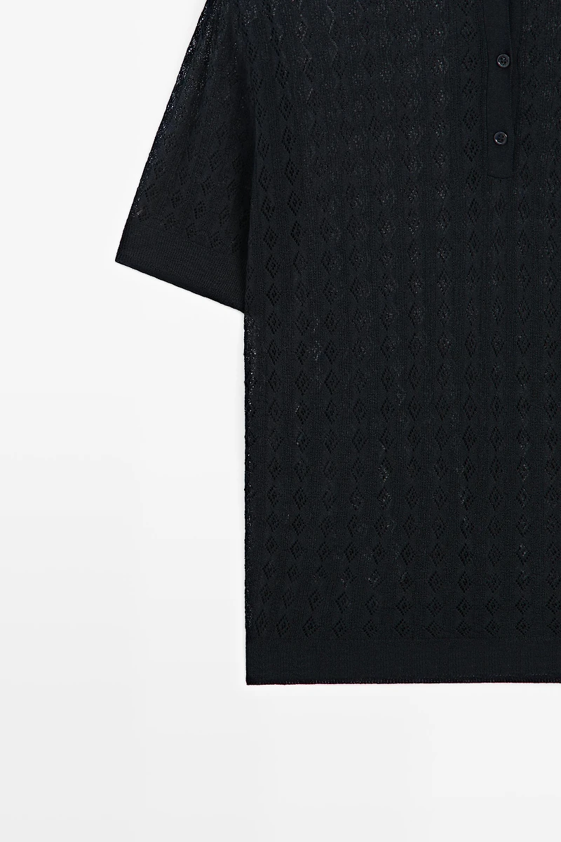 Open-knit polo sweater