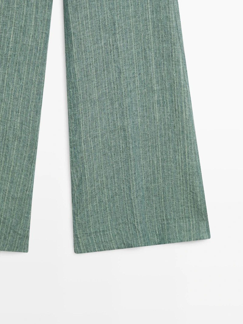 Striped flowing trousers with corset belt detail