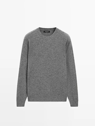 Wool blend crew neck knit sweater