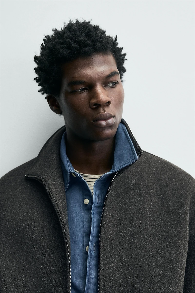 ZIPPERED WOOL EFFECT JACKET