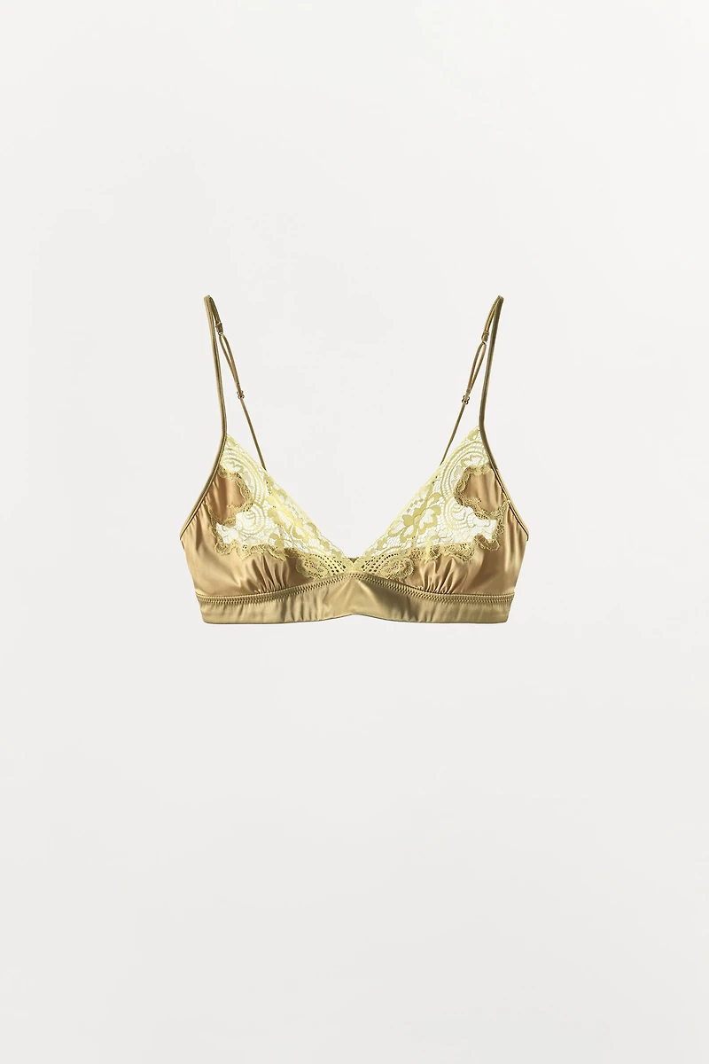 SATIN EFFECT LACE TRIANGLE BRA