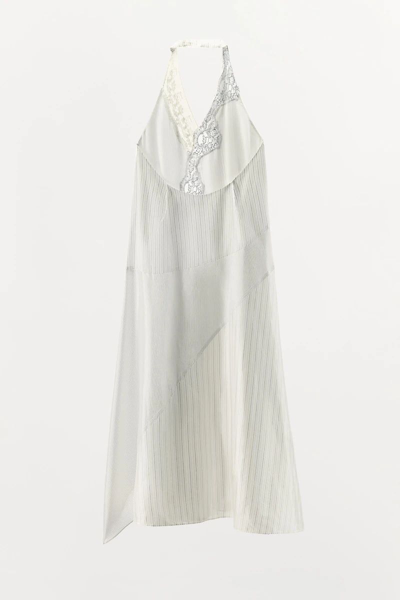 ROBE HALTER RAYURES EN DENTELLE