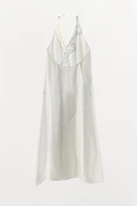 ROBE HALTER RAYURES EN DENTELLE