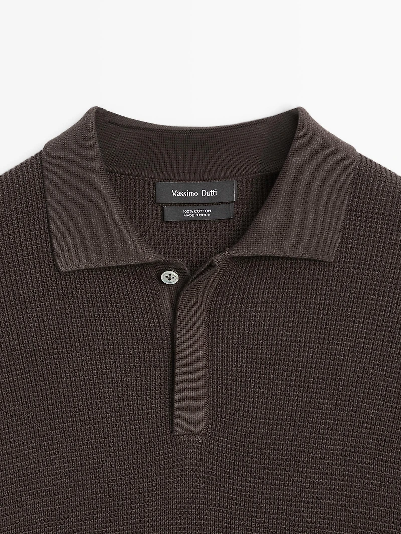 Textured cotton knit polo shirt