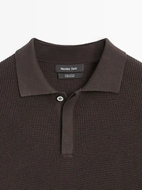 Textured cotton knit polo shirt