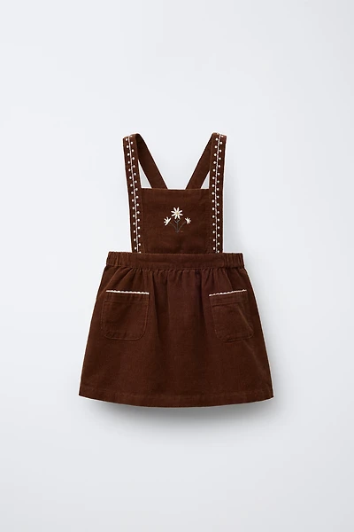 EMBROIDERED CORDUROY PINAFORE DRESS