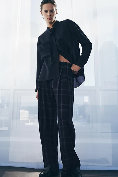 ZW COLLECTION PLAID WIDE LEG PANTS