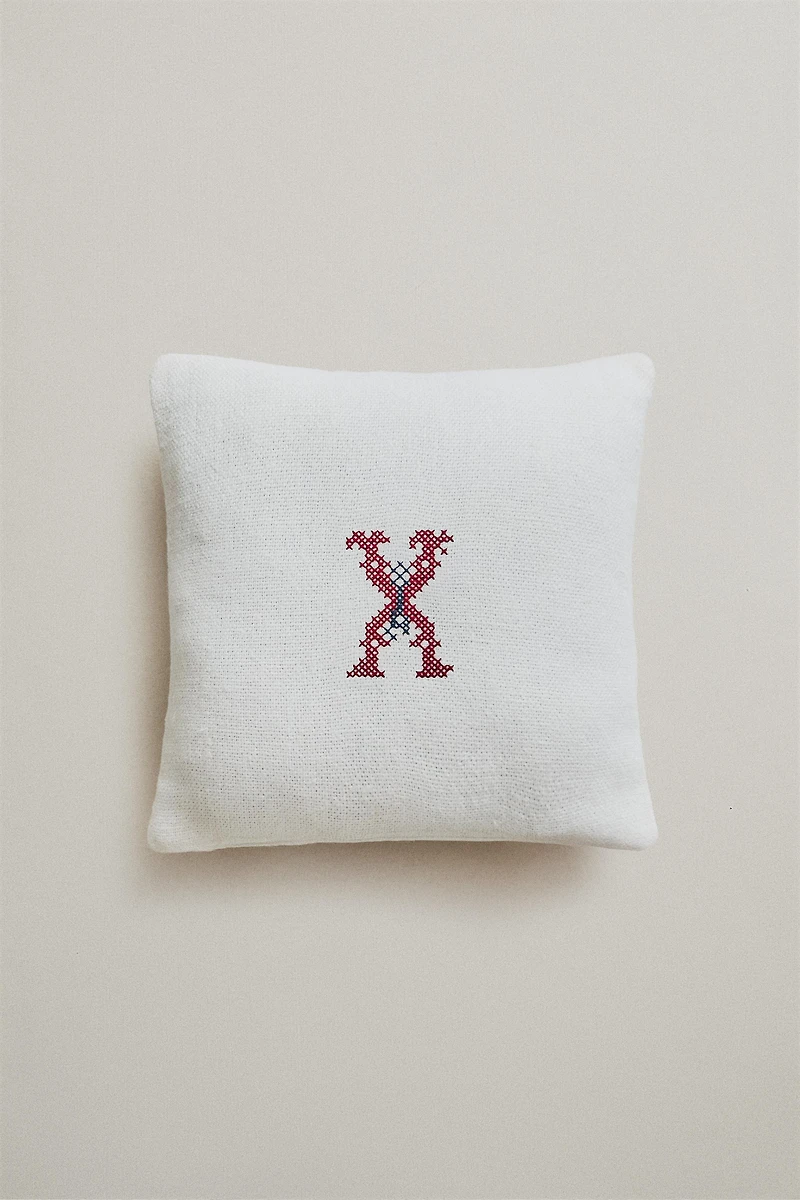 EMBROIDERED LETTER X LINEN CUSHION