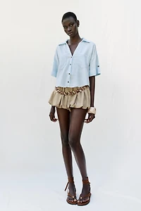 CROPPED LINEN BLEND SHIRT