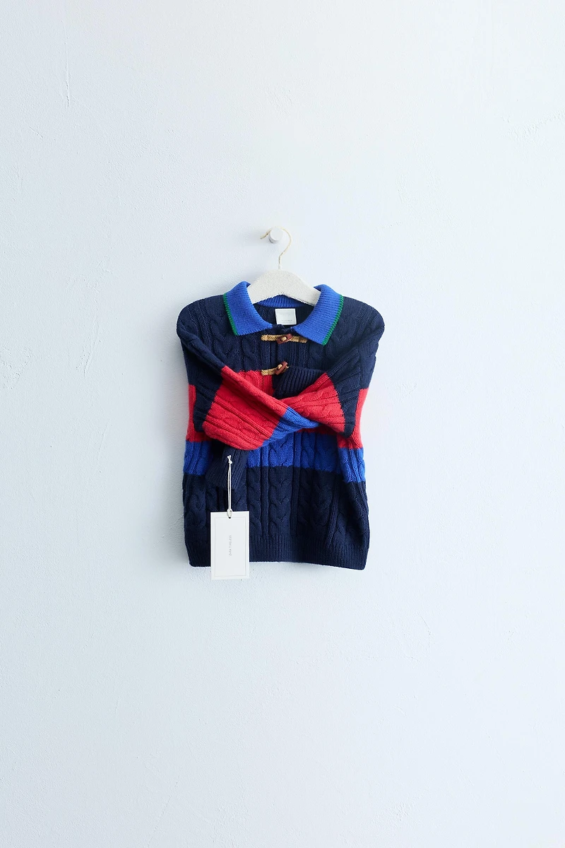 ZARA TIMELESS - COTTON AND WOOL CABLE-KNIT POLO JUMPER