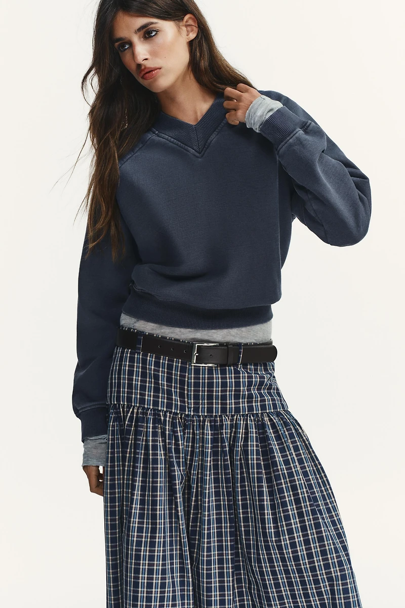 PLAID MIDI SKIRT WITH BELT