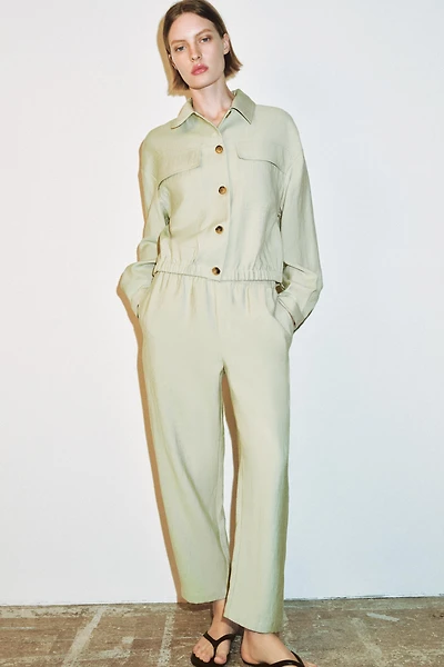 ELASTIC WAIST TAPERED PANTS