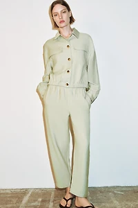 ELASTIC WAIST TAPERED PANTS