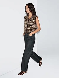 Animal print wool blend knit waistcoat