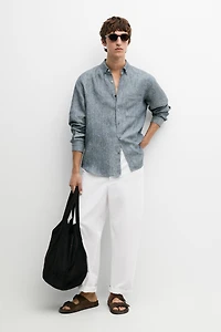 Regular fit melange twill 100% linen shirt