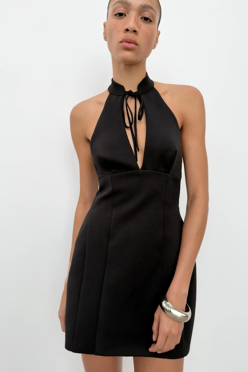 VOLUMINOUS HALTER MINI DRESS