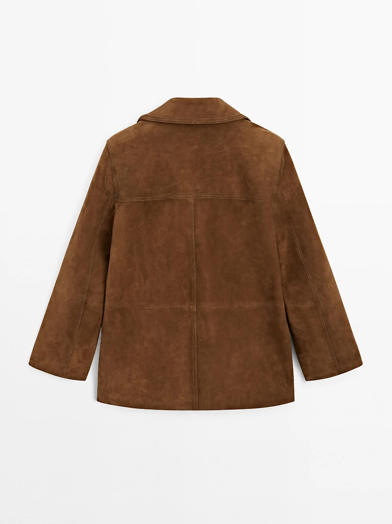 Blazer en cuir finition daim avec surpiqûre