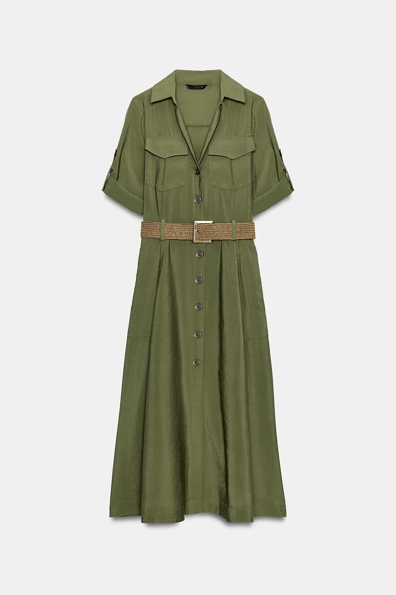BELTED MIDI SHIRT DRESS