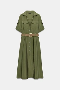 BELTED MIDI SHIRT DRESS