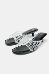 RUBBERIZED EFFECT KITTEN HEELED MULES