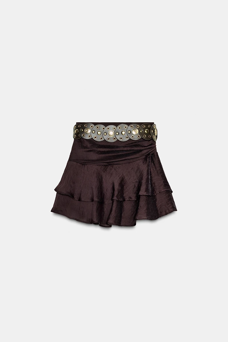 BELTED RUFFLE SKORT