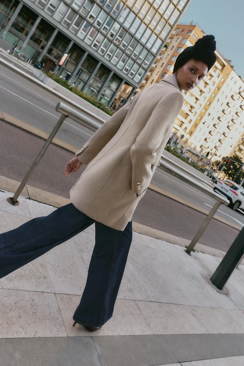WOOL BLEND DOUBLE BREASTED SHORT COAT