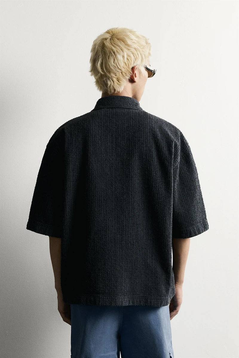 TEXTURED EMBROIDERED BOXY FIT OVERSHIRT