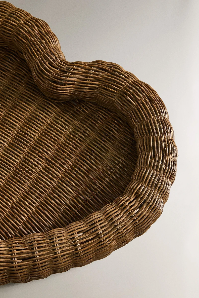 PLATEAU ROTIN CŒUR NOËL