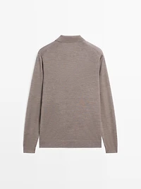 100% wool knit sweater with polo collar