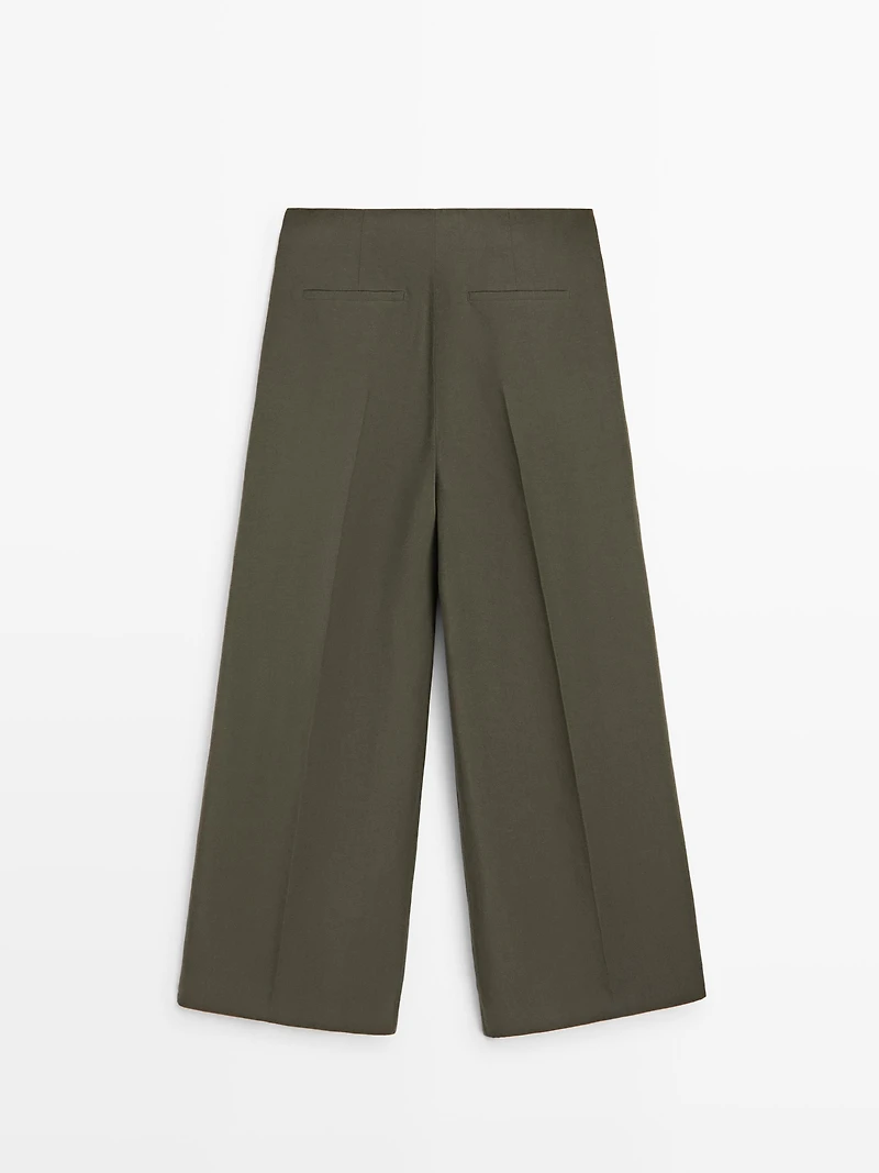 Darted wide-leg trousers