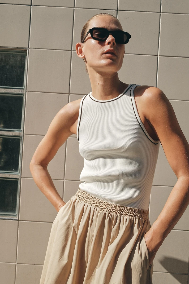 COMBINED POPLIN MIDI DRESS